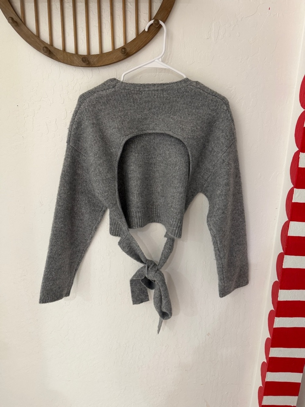 English Factory Tie Back Twofer Sweater Gray Open Back XS - Picture 5 of 5